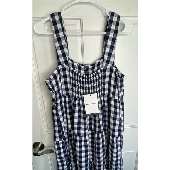 NWT Who What Wear Women's Tiered Maxi Dress Sz M Linen Blend Gingham Fisherman - Picture 10 of 15